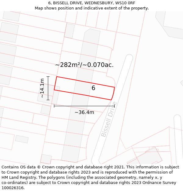 6, BISSELL DRIVE, WEDNESBURY, WS10 0RF: Plot and title map