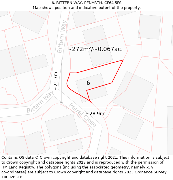 6, BITTERN WAY, PENARTH, CF64 5FS: Plot and title map