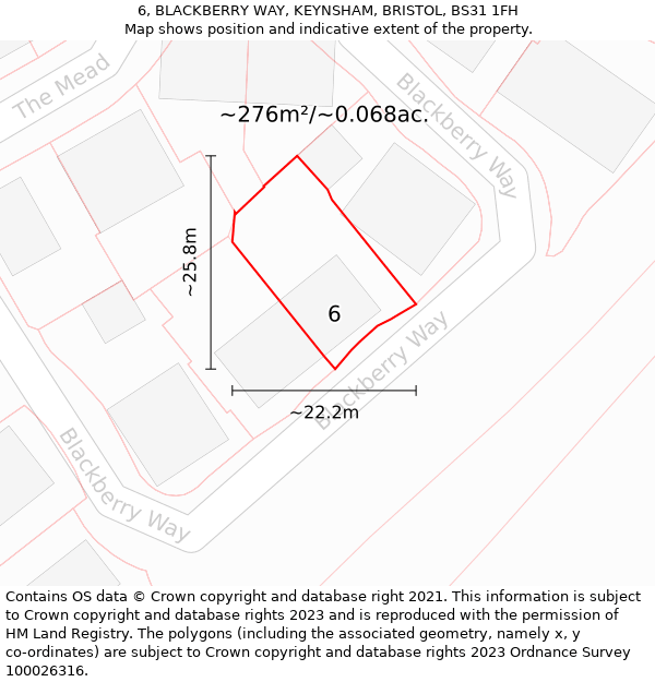 6, BLACKBERRY WAY, KEYNSHAM, BRISTOL, BS31 1FH: Plot and title map