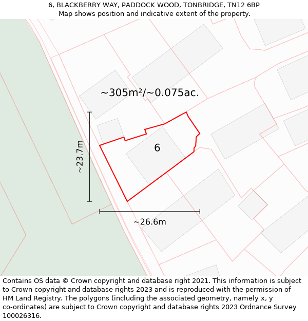 6, BLACKBERRY WAY, PADDOCK WOOD, TONBRIDGE, TN12 6BP: Plot and title map