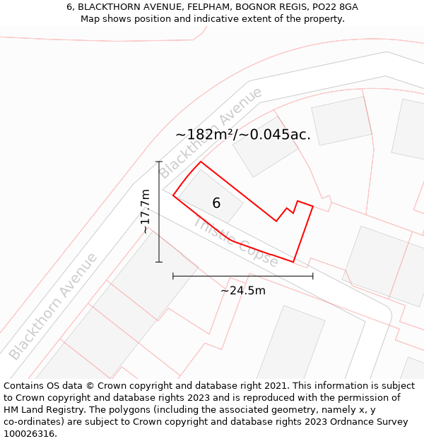 6, BLACKTHORN AVENUE, FELPHAM, BOGNOR REGIS, PO22 8GA: Plot and title map