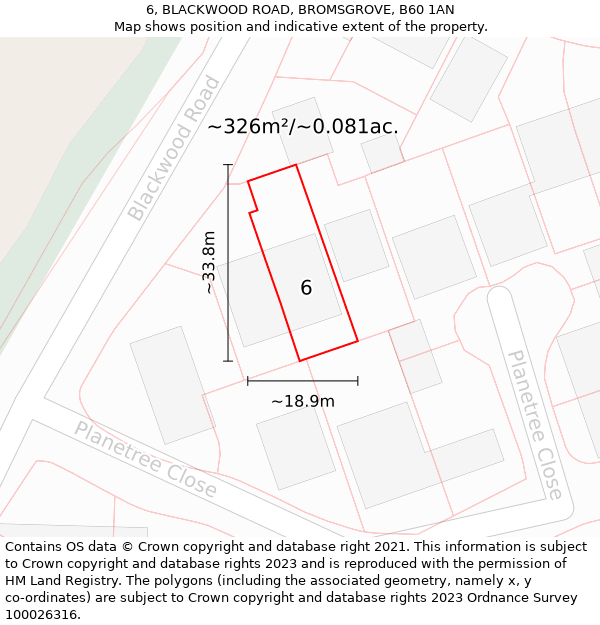 6, BLACKWOOD ROAD, BROMSGROVE, B60 1AN: Plot and title map