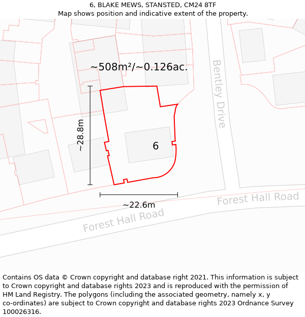 6, BLAKE MEWS, STANSTED, CM24 8TF: Plot and title map