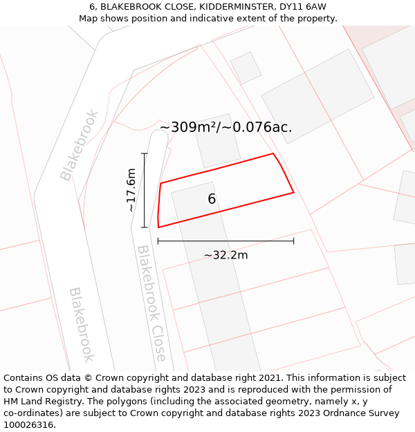 6, BLAKEBROOK CLOSE, KIDDERMINSTER, DY11 6AW: Plot and title map