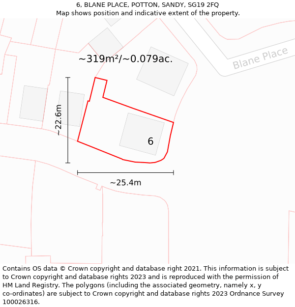 6, BLANE PLACE, POTTON, SANDY, SG19 2FQ: Plot and title map