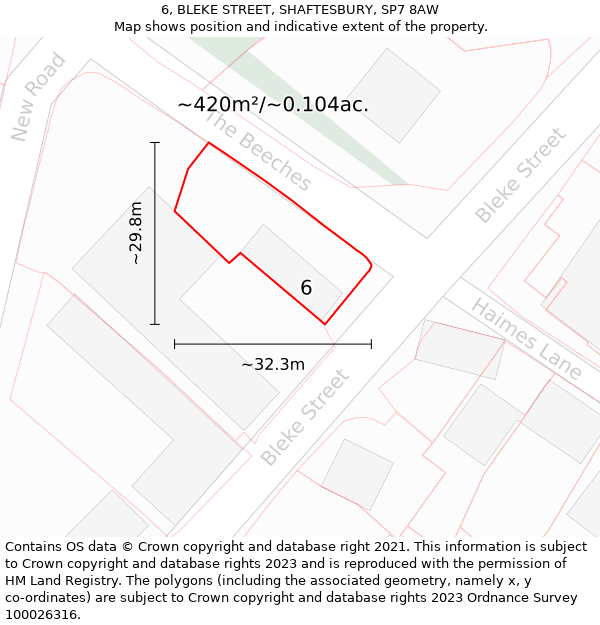 6, BLEKE STREET, SHAFTESBURY, SP7 8AW: Plot and title map