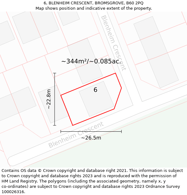 6, BLENHEIM CRESCENT, BROMSGROVE, B60 2PQ: Plot and title map