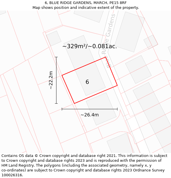 6, BLUE RIDGE GARDENS, MARCH, PE15 8RF: Plot and title map