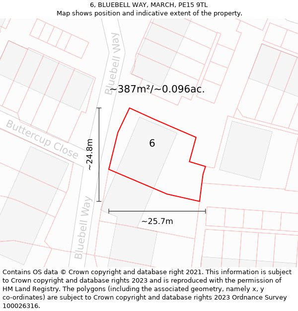 6, BLUEBELL WAY, MARCH, PE15 9TL: Plot and title map