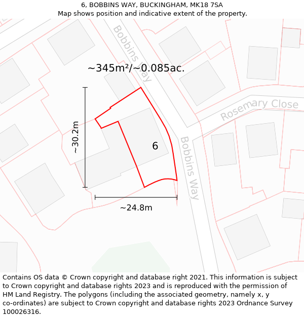 6, BOBBINS WAY, BUCKINGHAM, MK18 7SA: Plot and title map