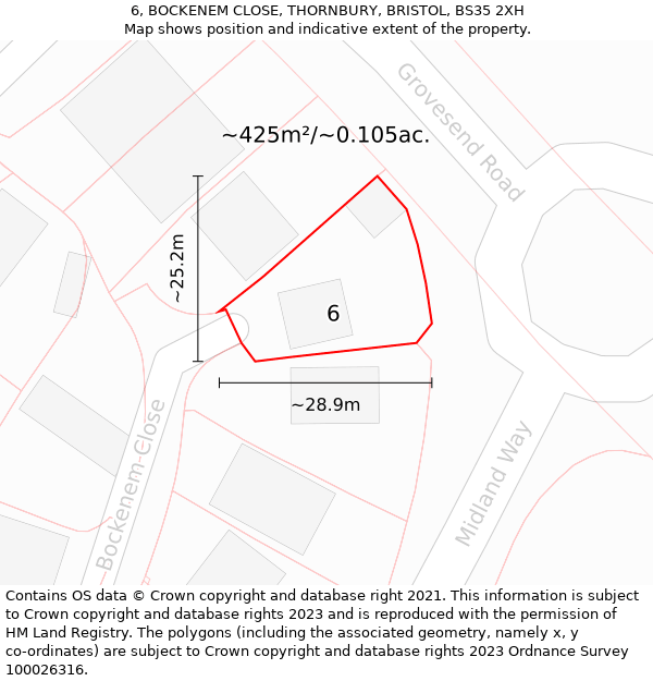 6, BOCKENEM CLOSE, THORNBURY, BRISTOL, BS35 2XH: Plot and title map