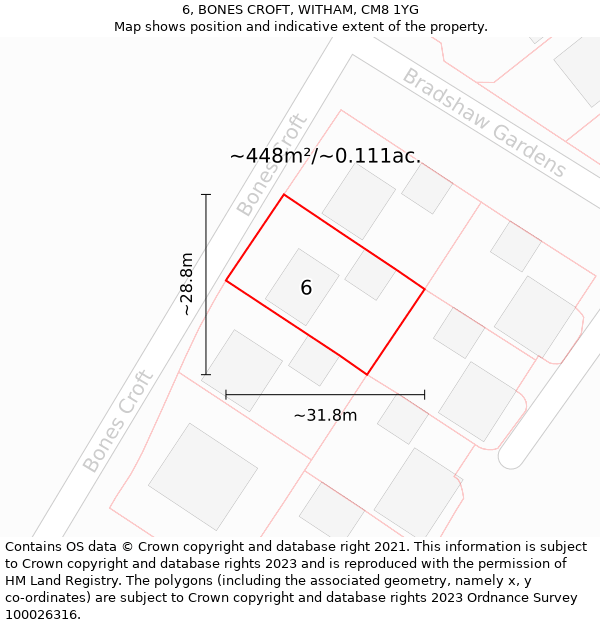 6, BONES CROFT, WITHAM, CM8 1YG: Plot and title map