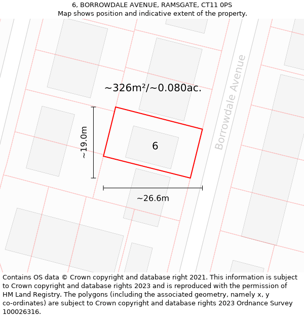 6, BORROWDALE AVENUE, RAMSGATE, CT11 0PS: Plot and title map