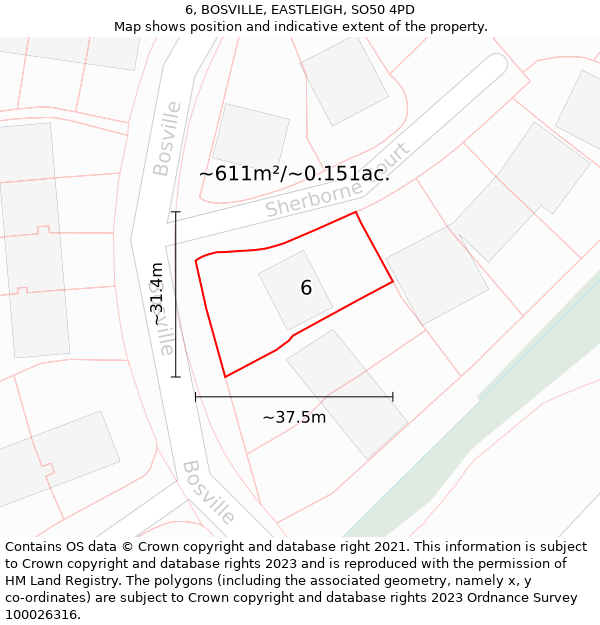 6, BOSVILLE, EASTLEIGH, SO50 4PD: Plot and title map