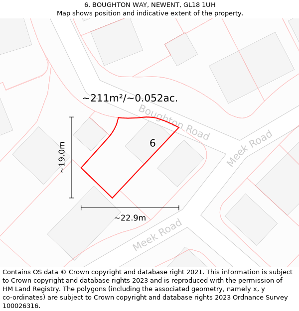 6, BOUGHTON WAY, NEWENT, GL18 1UH: Plot and title map