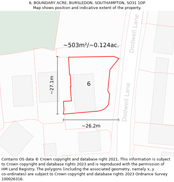 6, BOUNDARY ACRE, BURSLEDON, SOUTHAMPTON, SO31 1DP: Plot and title map
