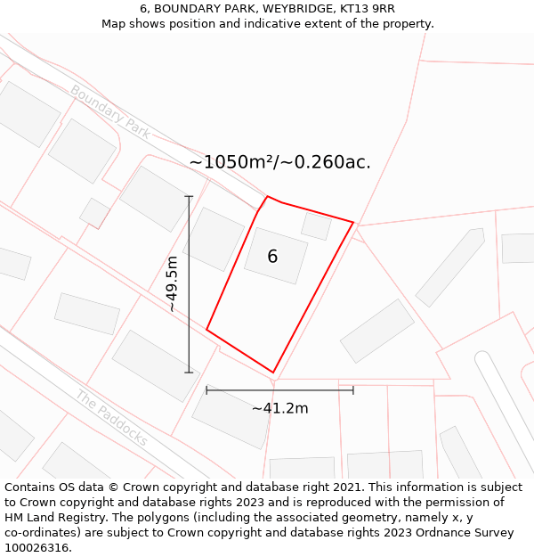 6, BOUNDARY PARK, WEYBRIDGE, KT13 9RR: Plot and title map