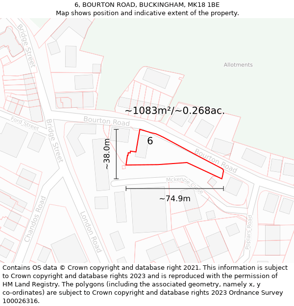 6, BOURTON ROAD, BUCKINGHAM, MK18 1BE: Plot and title map