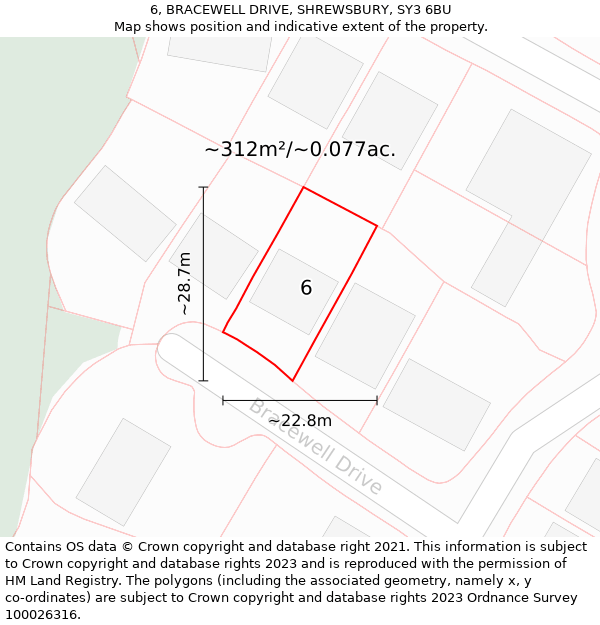 6, BRACEWELL DRIVE, SHREWSBURY, SY3 6BU: Plot and title map