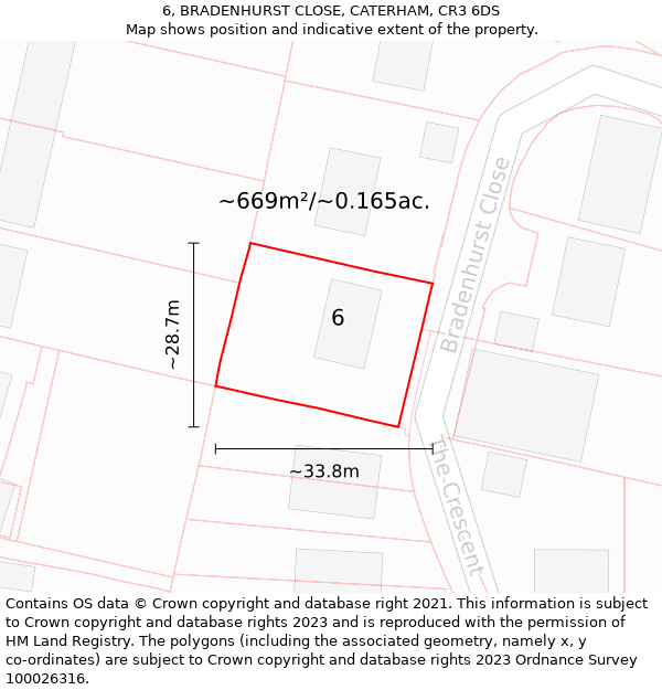 6, BRADENHURST CLOSE, CATERHAM, CR3 6DS: Plot and title map