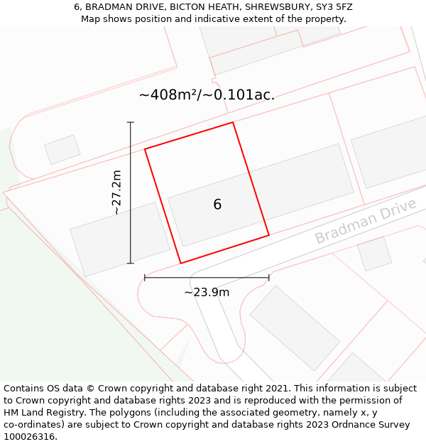 6, BRADMAN DRIVE, BICTON HEATH, SHREWSBURY, SY3 5FZ: Plot and title map