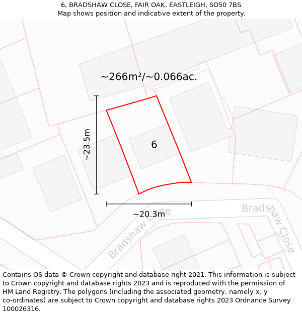 6, BRADSHAW CLOSE, FAIR OAK, EASTLEIGH, SO50 7BS: Plot and title map