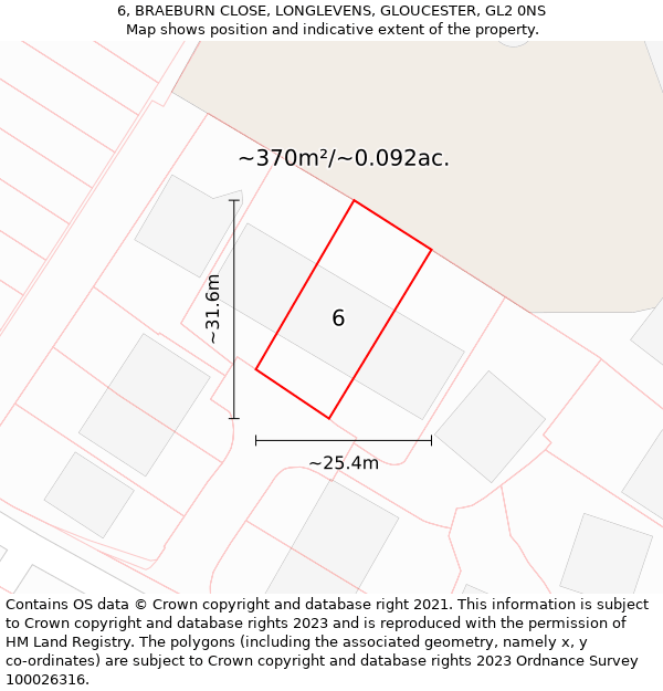 6, BRAEBURN CLOSE, LONGLEVENS, GLOUCESTER, GL2 0NS: Plot and title map