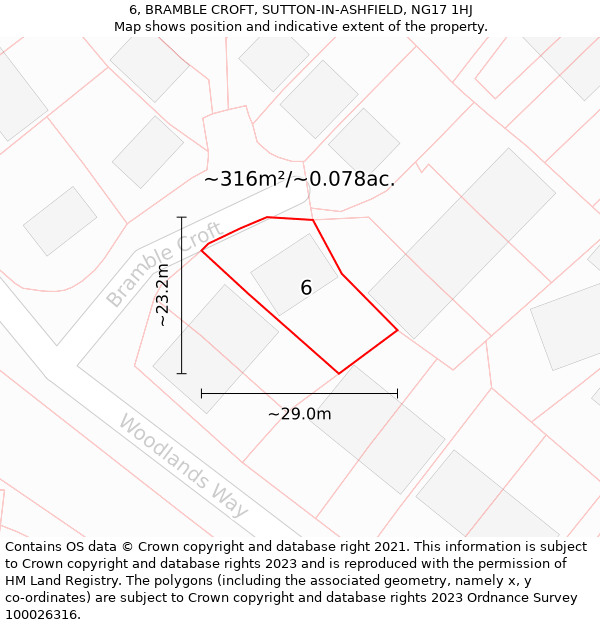 6, BRAMBLE CROFT, SUTTON-IN-ASHFIELD, NG17 1HJ: Plot and title map