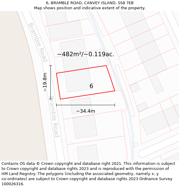 6, BRAMBLE ROAD, CANVEY ISLAND, SS8 7EB: Plot and title map