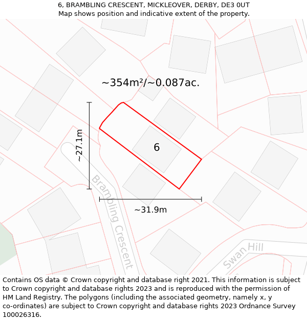 6, BRAMBLING CRESCENT, MICKLEOVER, DERBY, DE3 0UT: Plot and title map