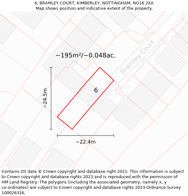 6, BRAMLEY COURT, KIMBERLEY, NOTTINGHAM, NG16 2XA: Plot and title map