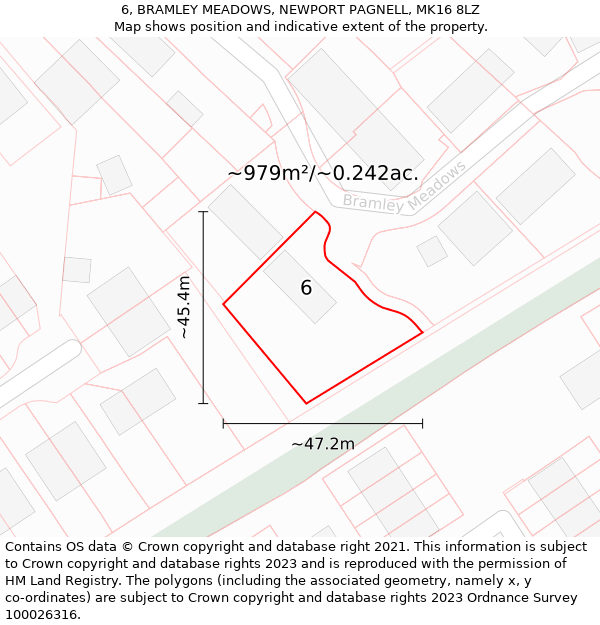 6, BRAMLEY MEADOWS, NEWPORT PAGNELL, MK16 8LZ: Plot and title map