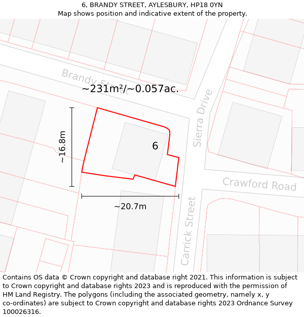 6, BRANDY STREET, AYLESBURY, HP18 0YN: Plot and title map