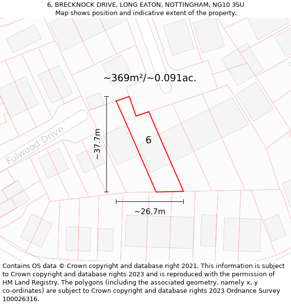 6, BRECKNOCK DRIVE, LONG EATON, NOTTINGHAM, NG10 3SU: Plot and title map