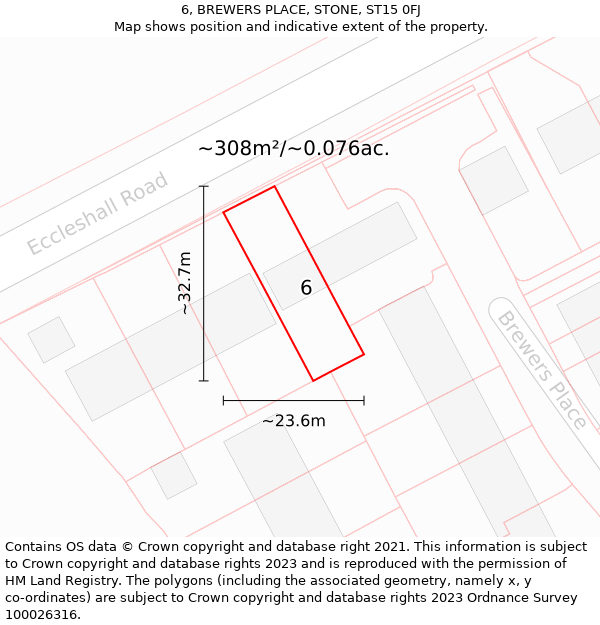 6, BREWERS PLACE, STONE, ST15 0FJ: Plot and title map