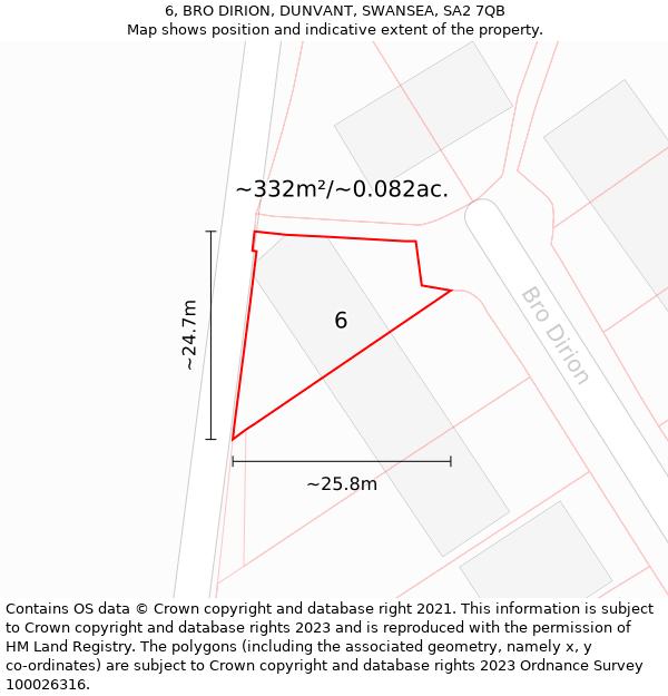 6, BRO DIRION, DUNVANT, SWANSEA, SA2 7QB: Plot and title map