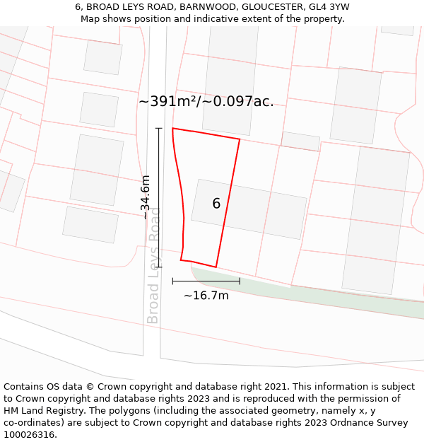 6, BROAD LEYS ROAD, BARNWOOD, GLOUCESTER, GL4 3YW: Plot and title map