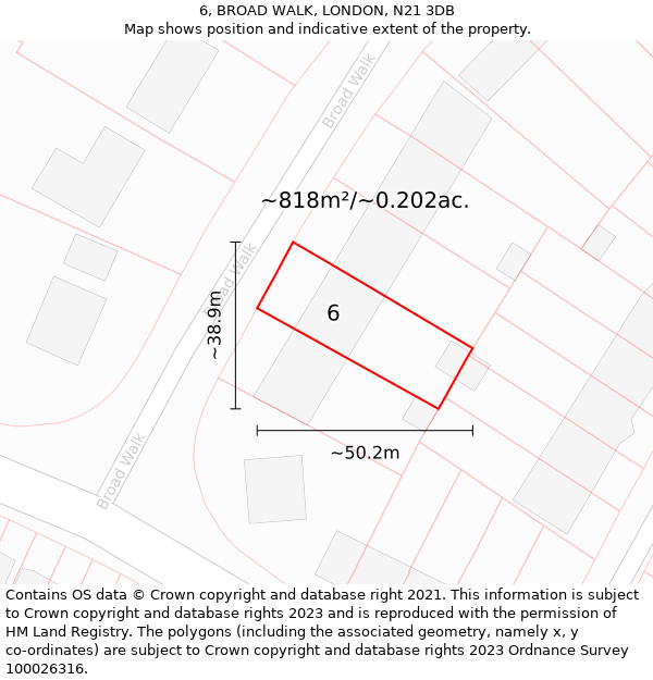 6, BROAD WALK, LONDON, N21 3DB: Plot and title map