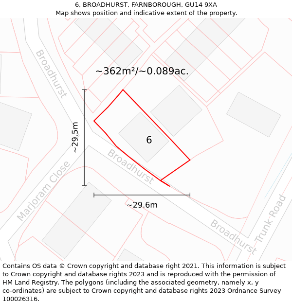 6, BROADHURST, FARNBOROUGH, GU14 9XA: Plot and title map