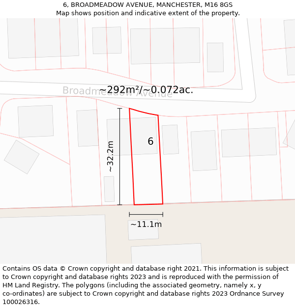 6, BROADMEADOW AVENUE, MANCHESTER, M16 8GS: Plot and title map