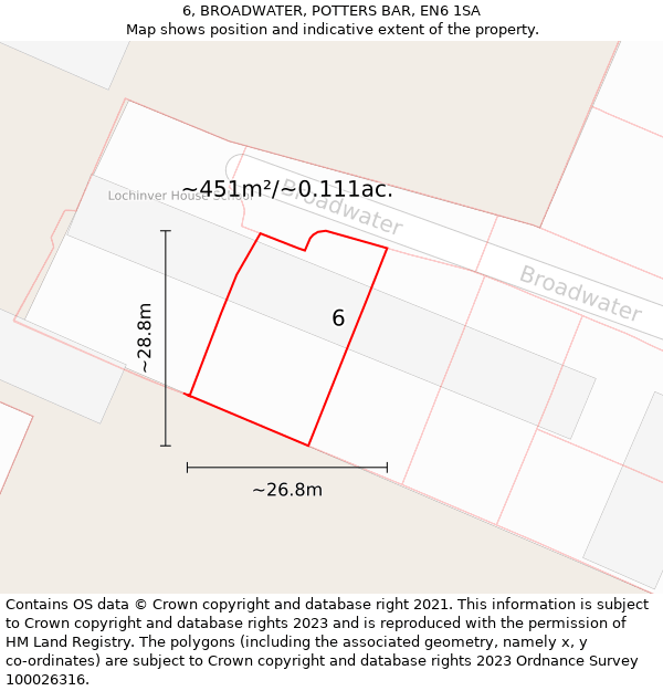 6, BROADWATER, POTTERS BAR, EN6 1SA: Plot and title map