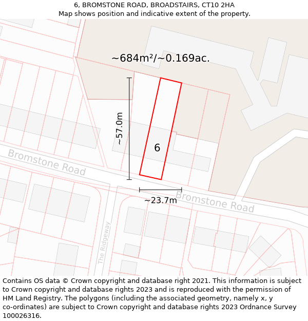 6, BROMSTONE ROAD, BROADSTAIRS, CT10 2HA: Plot and title map