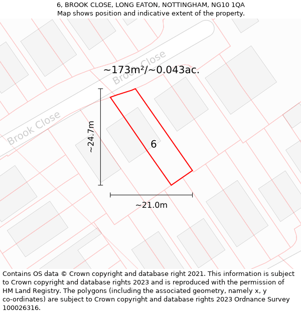 6, BROOK CLOSE, LONG EATON, NOTTINGHAM, NG10 1QA: Plot and title map