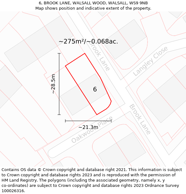 6, BROOK LANE, WALSALL WOOD, WALSALL, WS9 9NB: Plot and title map