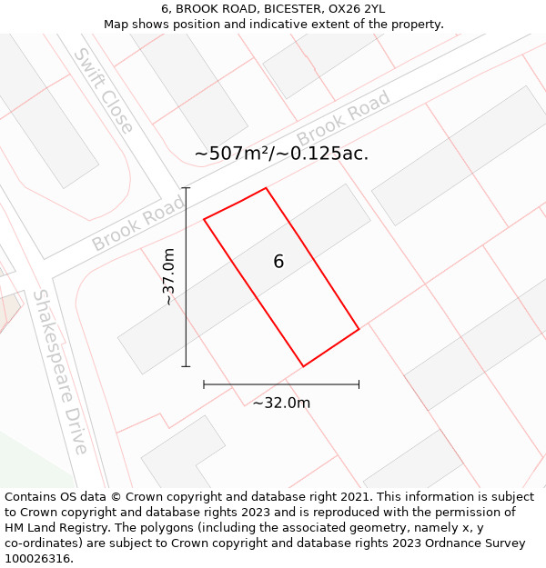 6, BROOK ROAD, BICESTER, OX26 2YL: Plot and title map