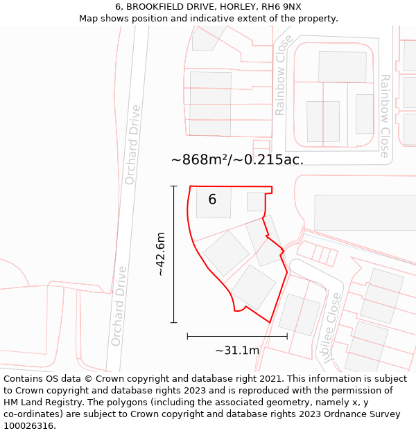 6, BROOKFIELD DRIVE, HORLEY, RH6 9NX: Plot and title map