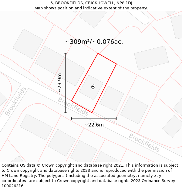 6, BROOKFIELDS, CRICKHOWELL, NP8 1DJ: Plot and title map