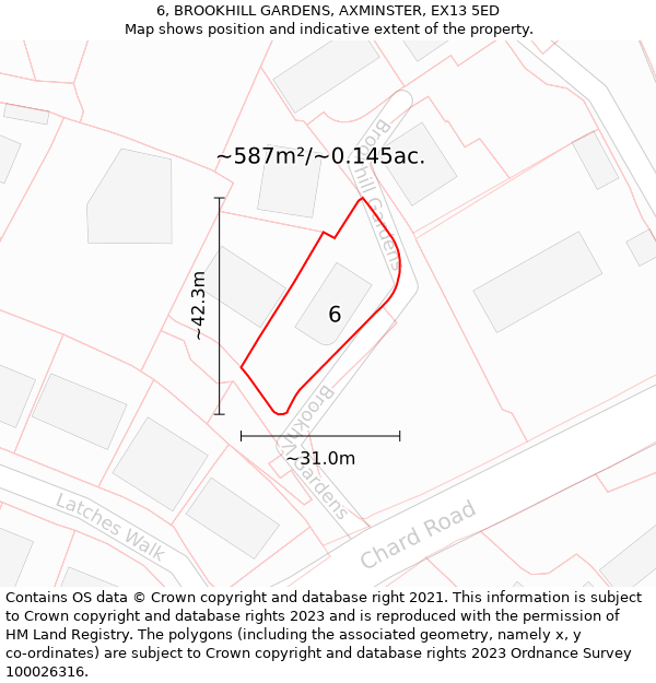 6, BROOKHILL GARDENS, AXMINSTER, EX13 5ED: Plot and title map