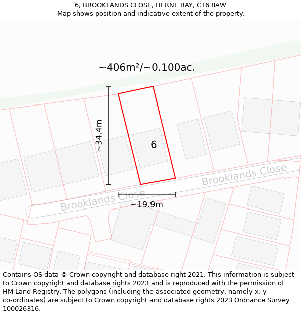 6, BROOKLANDS CLOSE, HERNE BAY, CT6 8AW: Plot and title map