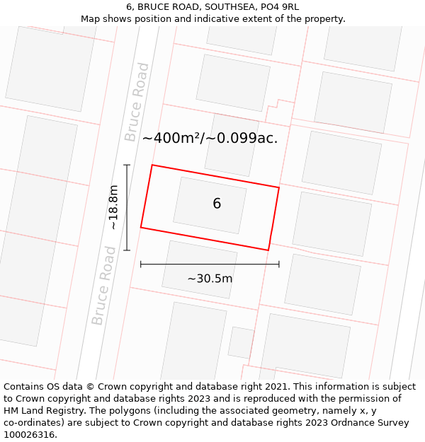 6, BRUCE ROAD, SOUTHSEA, PO4 9RL: Plot and title map